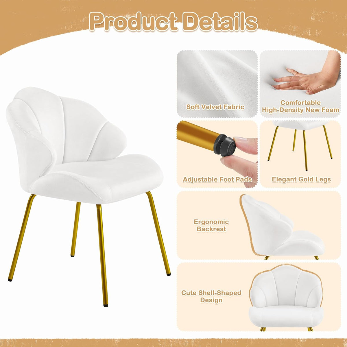 Yaheetech Vanity Chair, Shell-Shaped Accent Chair, White