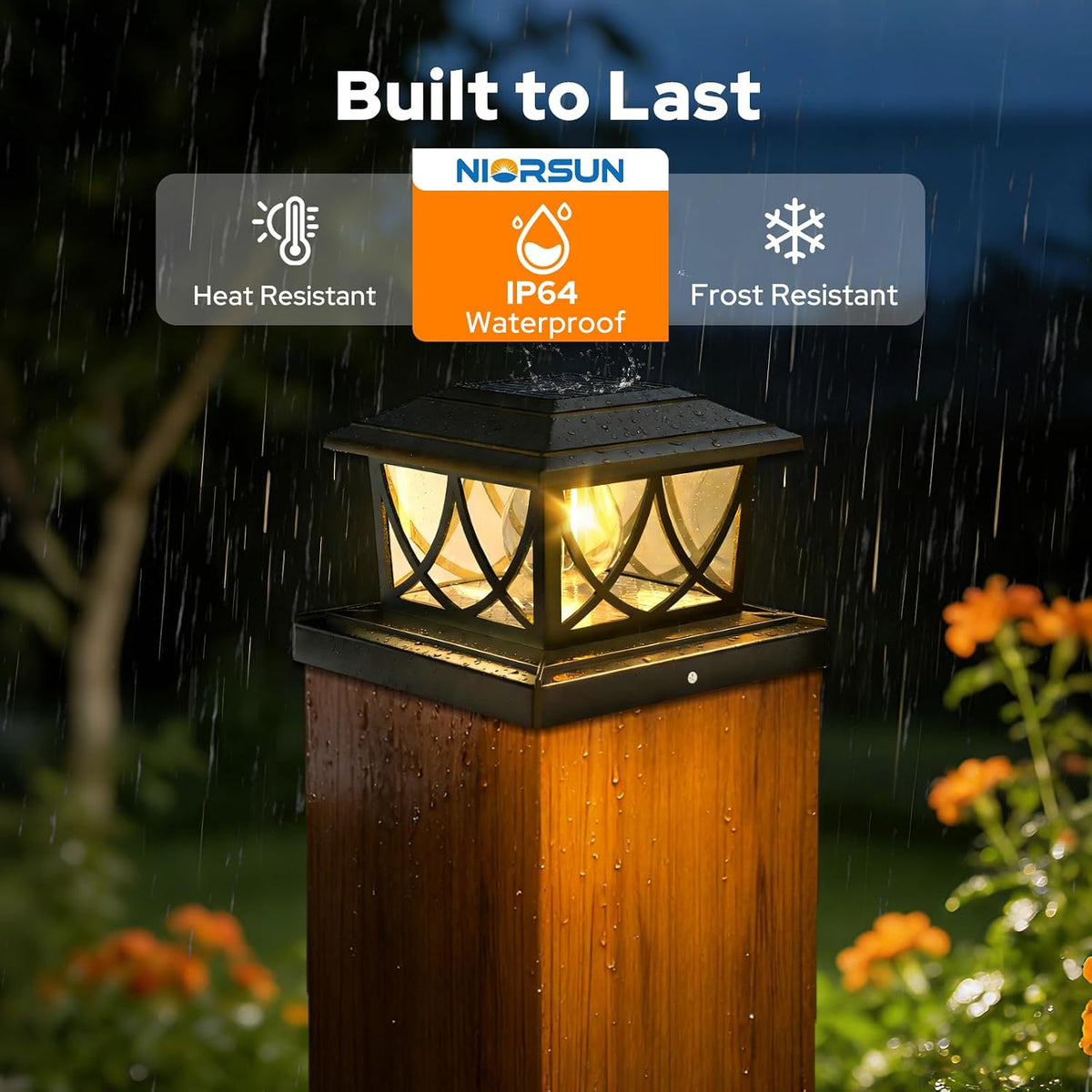 NIORSUN 4x4 Post Solar Lights, 3 Color Temps & 2 Brightnesses, 8 Pack Black