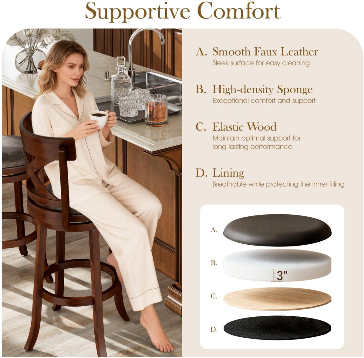 Sophia & William 30 Inch Swivel Bar Stools Set of 3, Bar Height Barstools