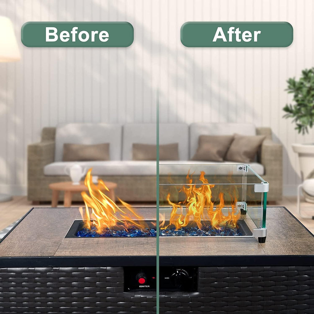 MESIDA 23.5"x23.5"x6" Fire Pit Glass Wind Guard, Tempered Glass Firepit Table Shield, Thick and Sturdy, with Hard Aluminum Corner Bracket