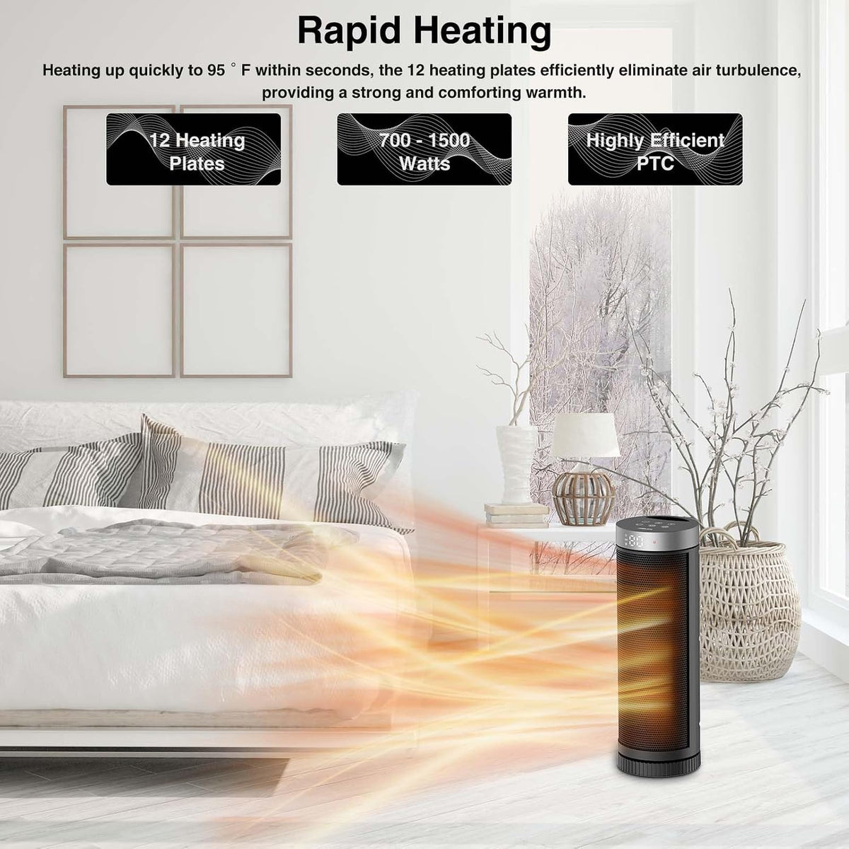 JIBUFI 17 Inches Space Heaters for Indoor Use, 1500W Electric Heaters