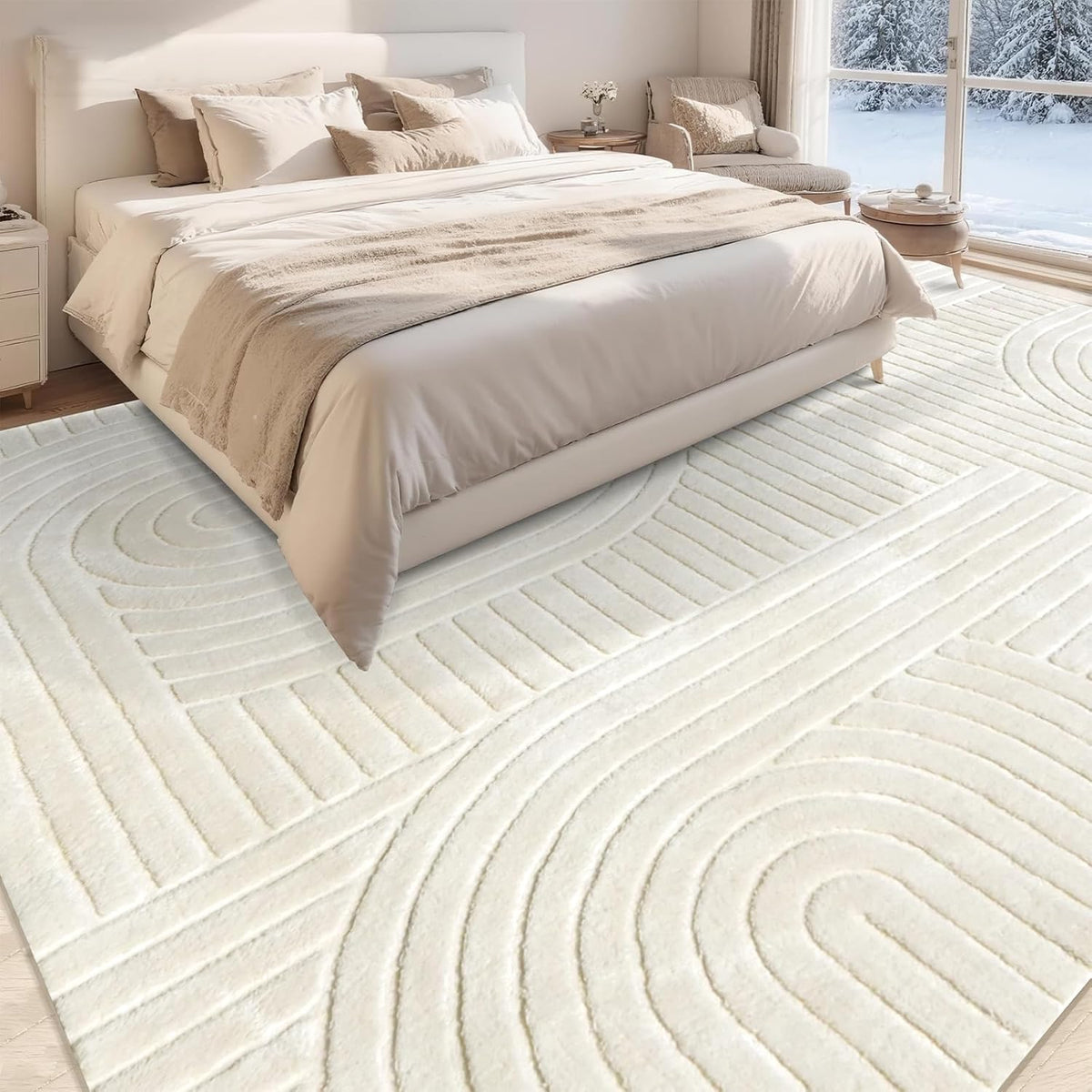 Beige Solid Area Rug 8x10, Washable Rugs for Living Room Bedroom