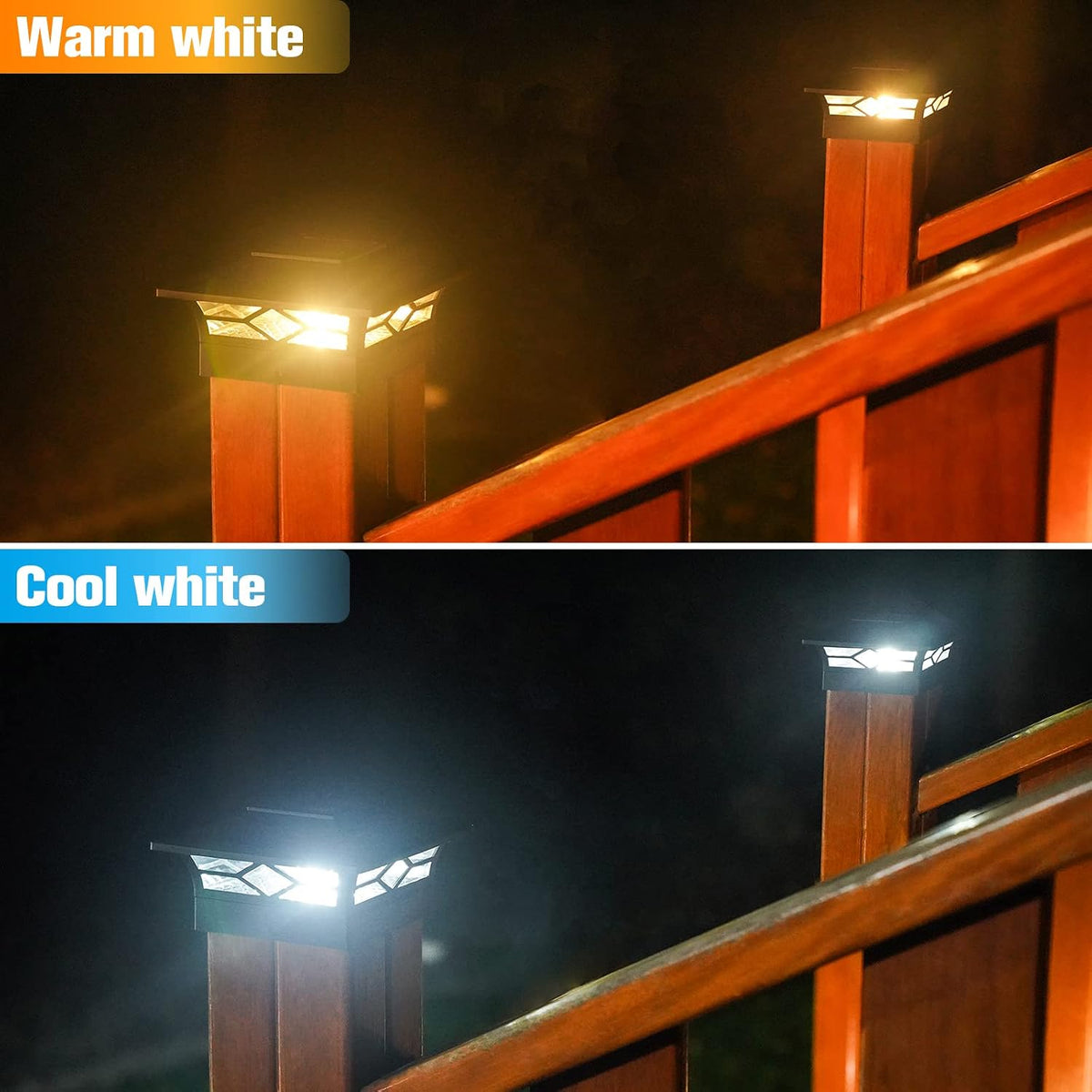 VOLISUN 6Pack Solar Post Cap Lights, 2 Color Modes Deck Lights, Black