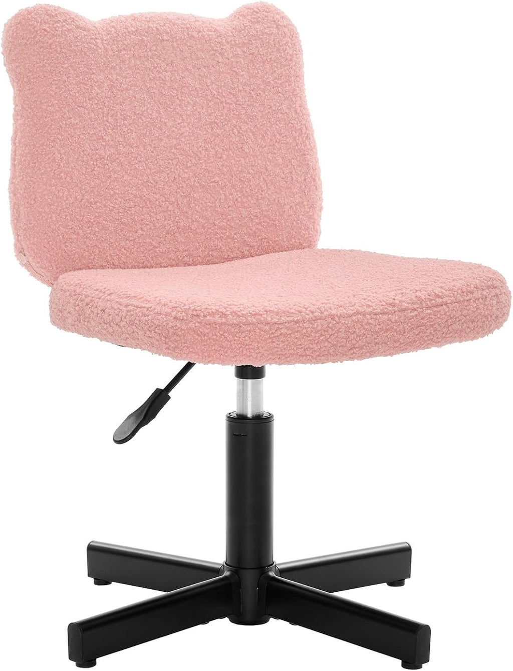 LUE BONA Cute Bear Ear Vanity Chair for Teen Girls - Height Adjustable 13.8"-18.9" Swivel Stool with Back Support, Teddy Velvet Makeup Ottoman, 300lbs, Pink