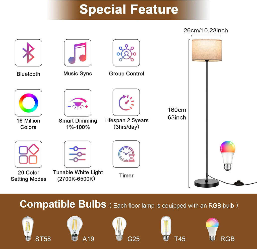 FRIDEKO HOME Floor Lamp for Living Room Bedroom (Beige 2_Pack)