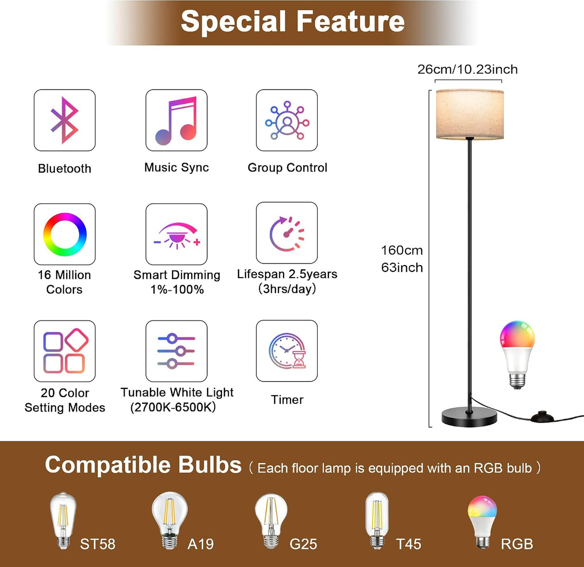 FRIDEKO HOME Floor Lamp for Living Room Bedroom (Beige 2_Pack)