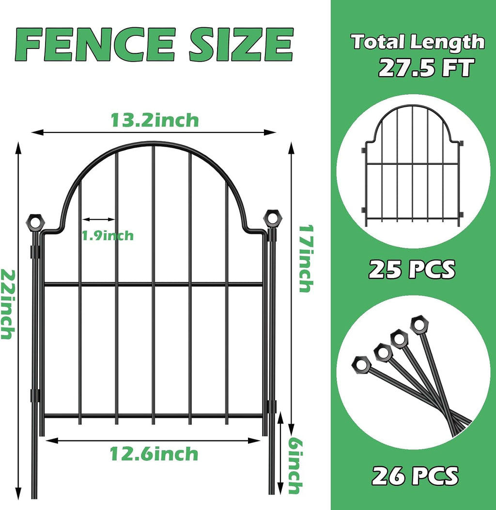 Blingluck Decorative Garden Fence, 17in(H) x 27.5ft(L), with Ground Stake