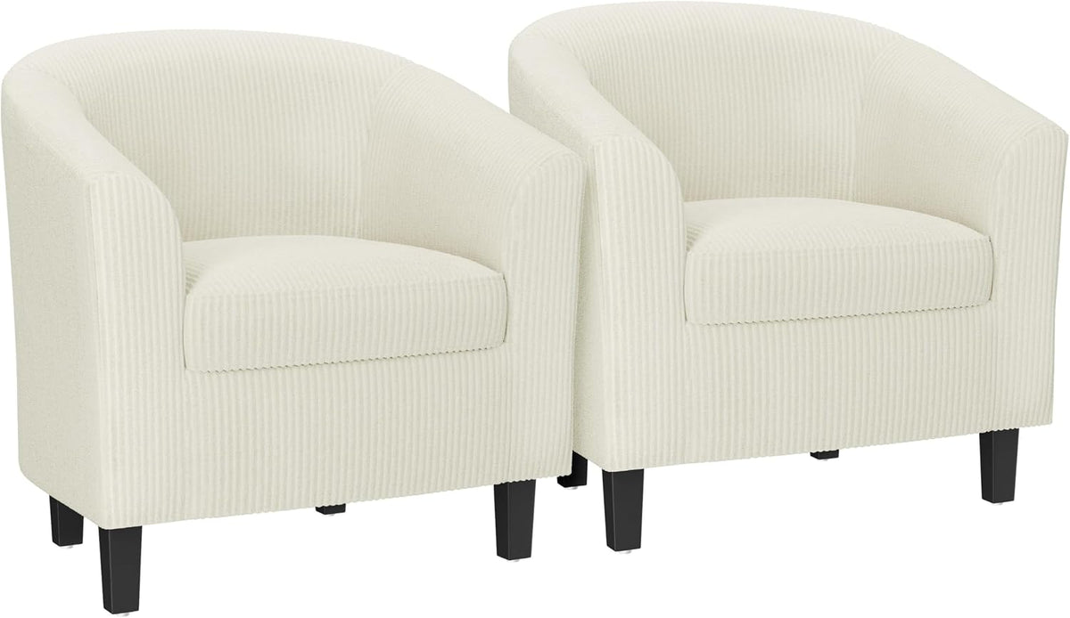 Yaheetech Accent Chairs Set of 2, Corduroy Barrel Armchairs Beige