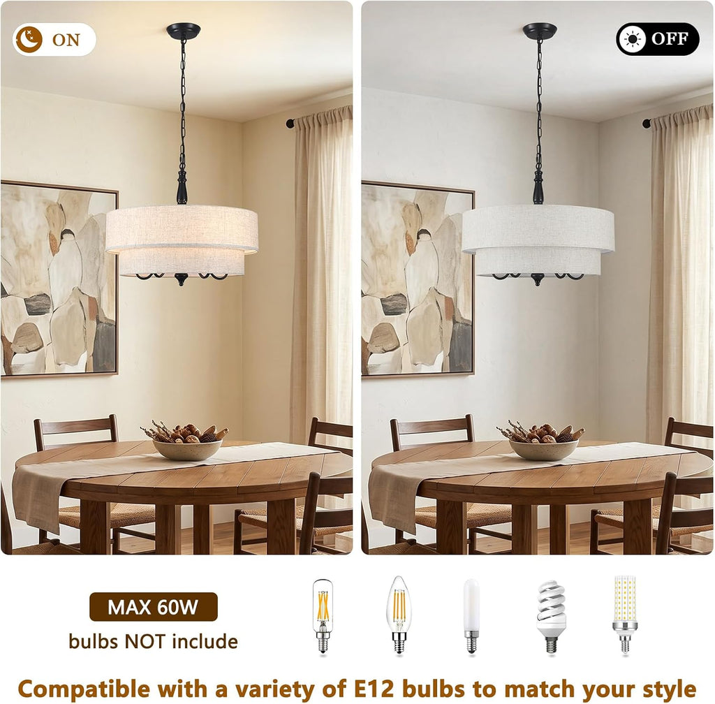 21.25" modern farmhouse drum chandelier, 5-light matte black, close-up detail