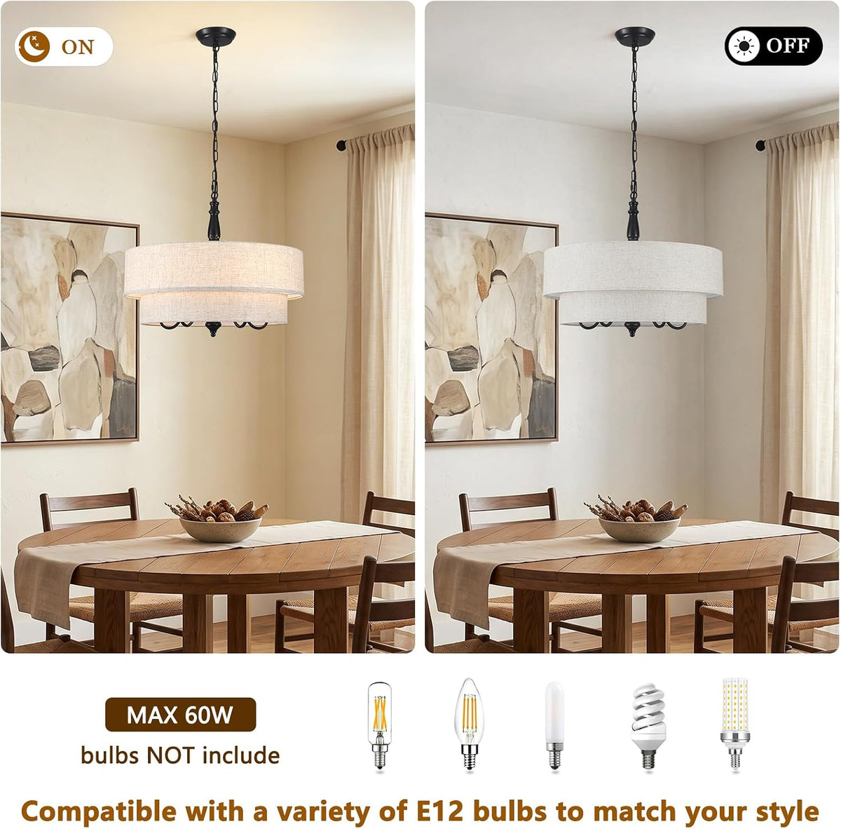 21.25" modern farmhouse drum chandelier, 5-light matte black, close-up detail