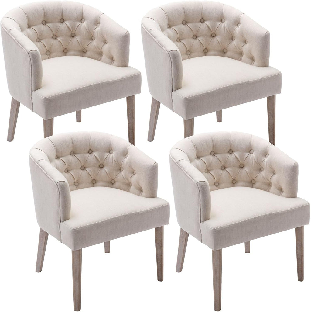 DUOMAY Modern Tufted Linen Dining Chairs Set of 4, White