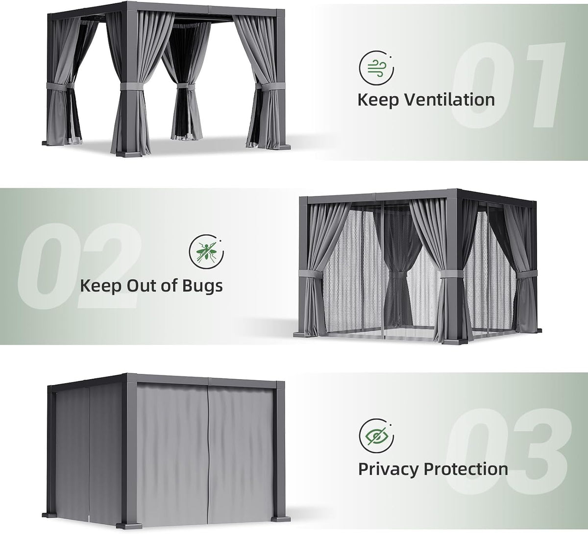 Aoxun Louvered Pergola 12x16 All-Aluminum, Waterproof Curtains and Netting