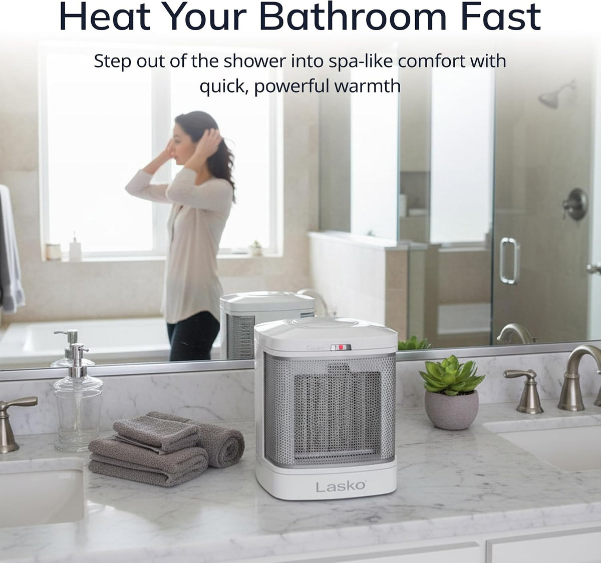 Lasko Electric Ceramic Space Heater for Bathroom - 8” - CD08200 - White