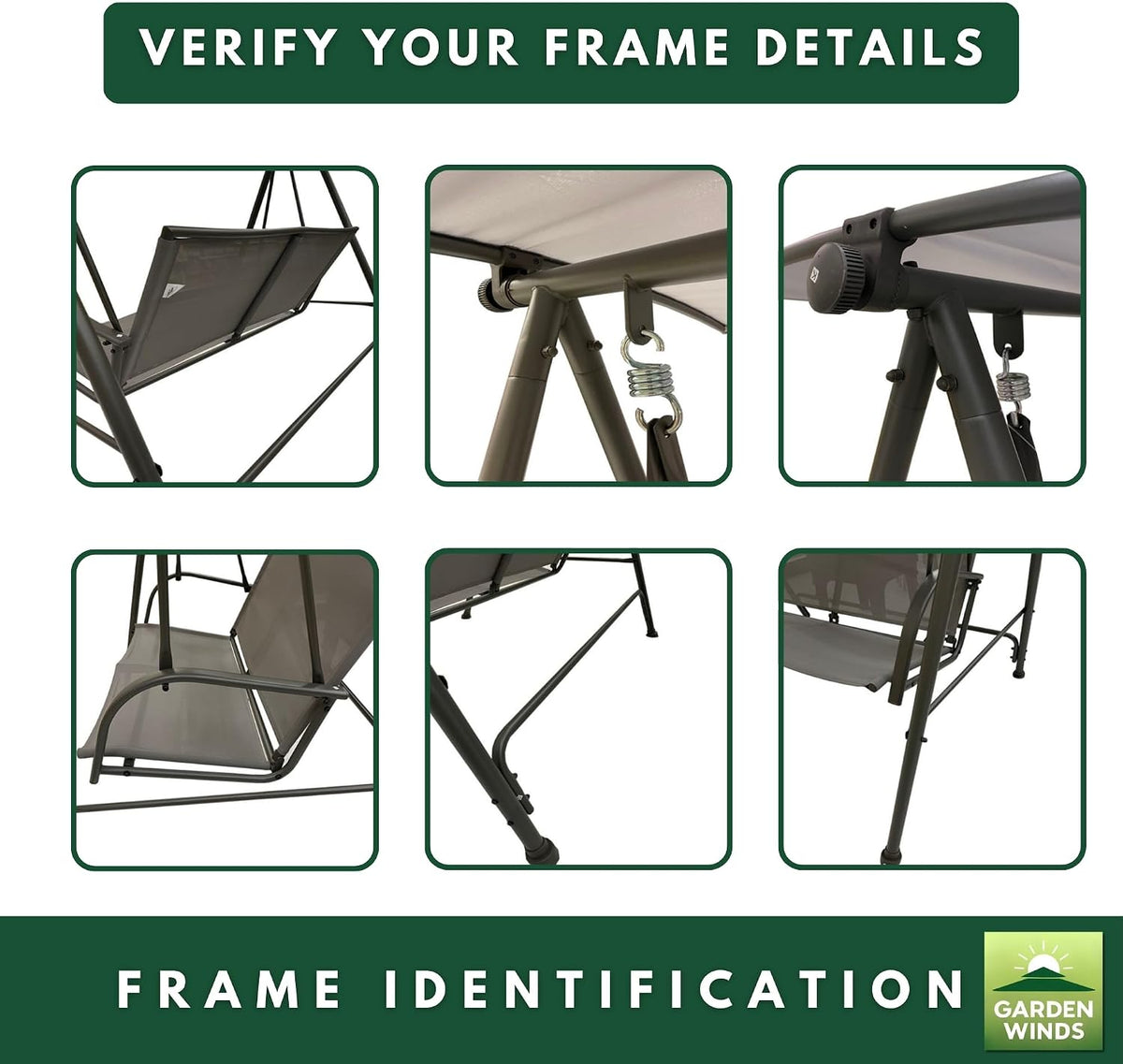 Garden Winds Reinforced RipLock 350 Replacement Canopy Top Cover Compatible with Room Essentials Gray 2-Person Swing Models 009001328, 848681085011, 82613407 - Slate Gray