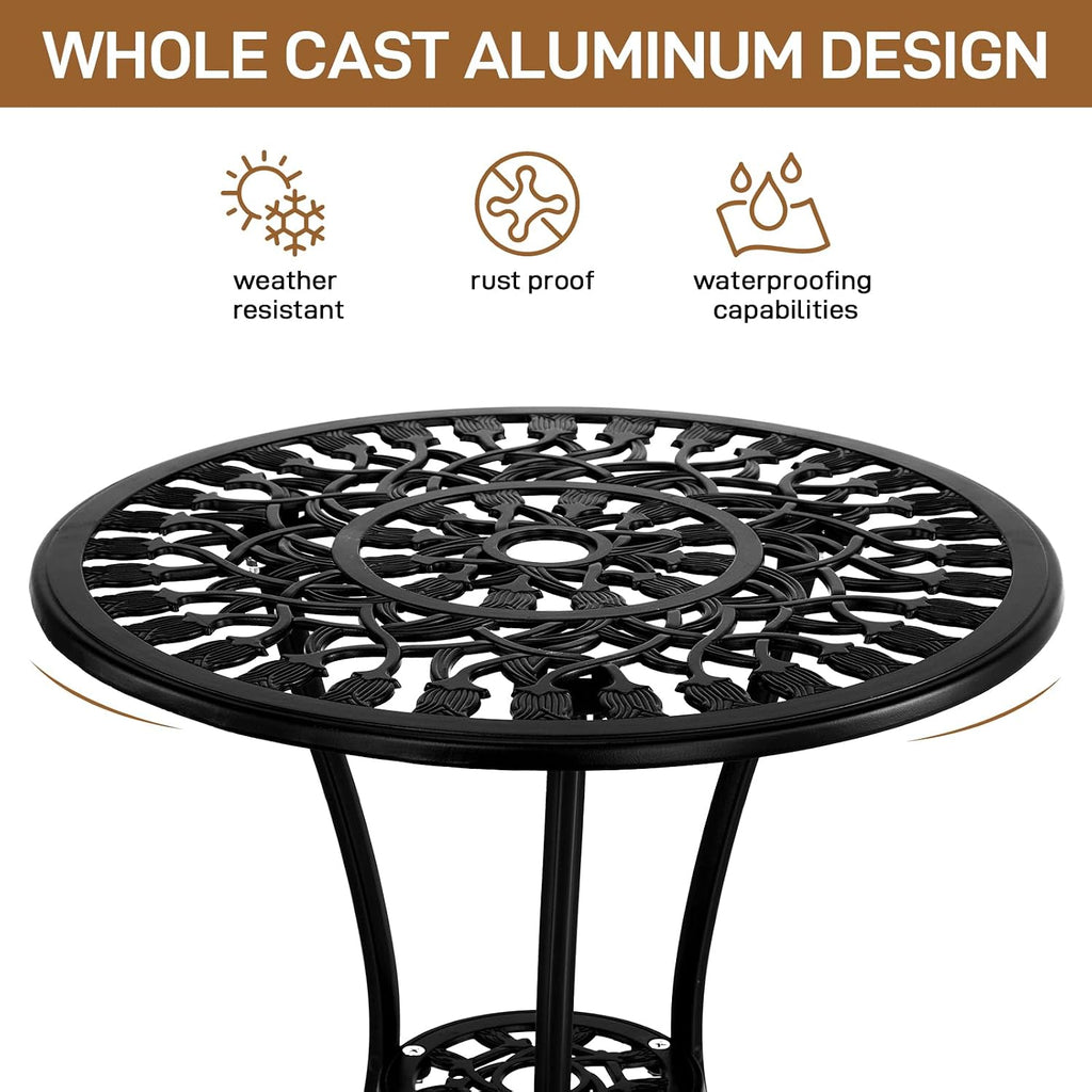 outvita 3 piece cast aluminum bistro set, tulip shown in use