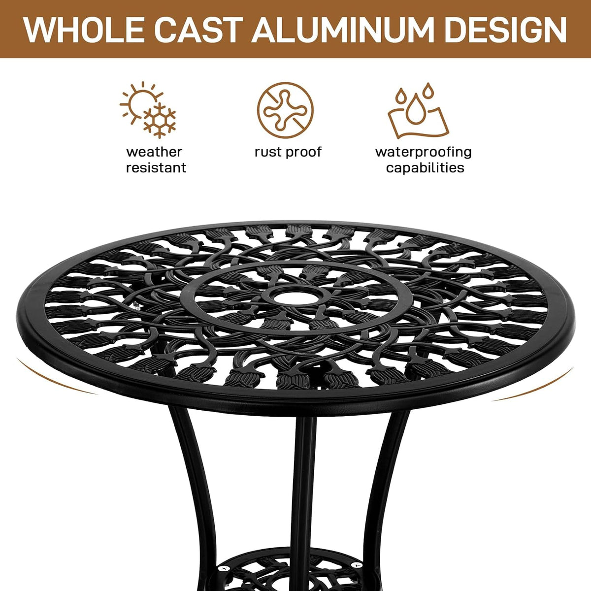 outvita 3 piece cast aluminum bistro set, tulip shown in use