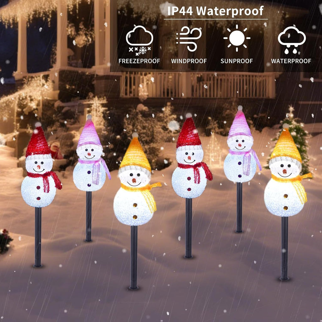 Solar Christmas Snowman Pathway Lights Outdoor Decoration, 6 Pack