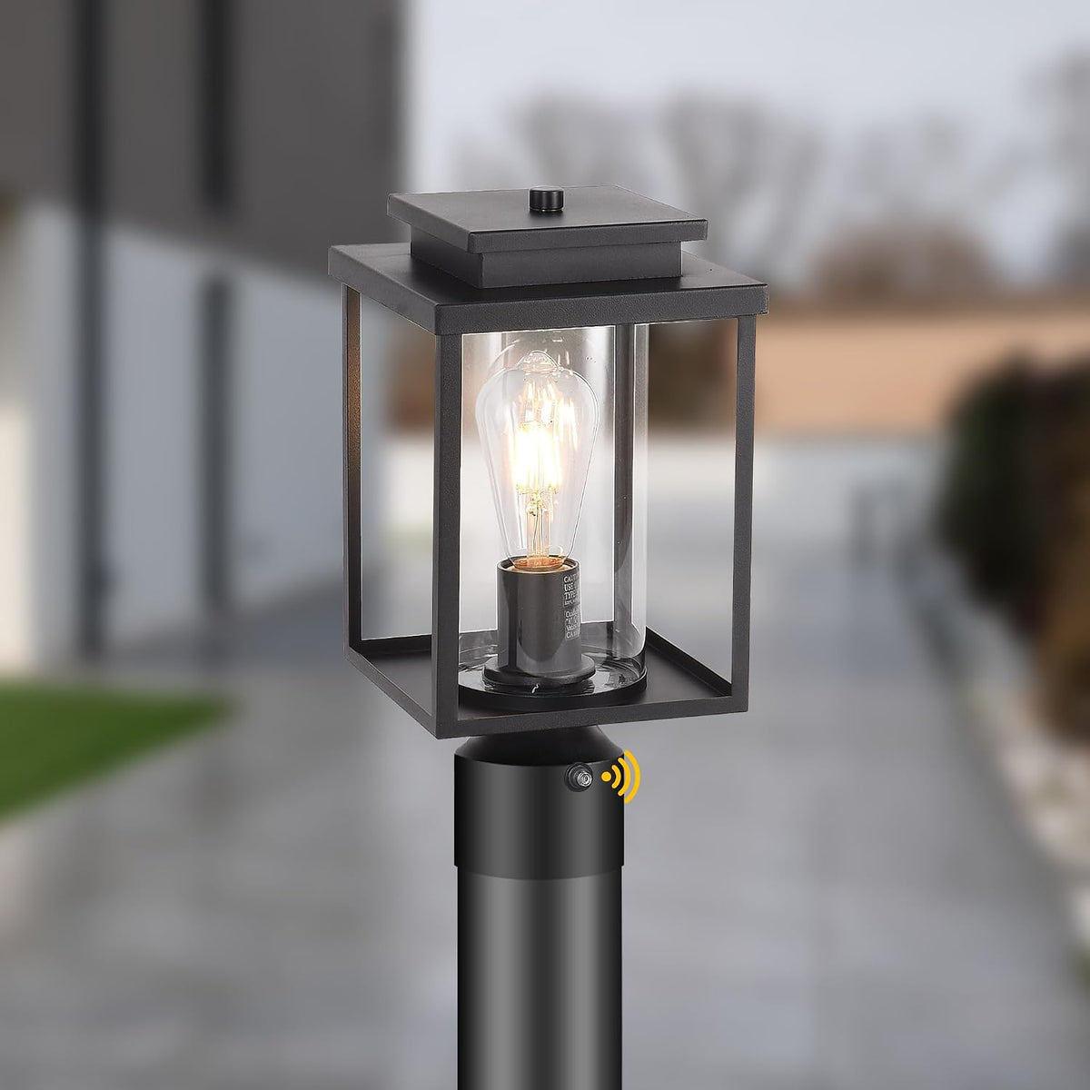 Dusk to Dawn Black Outdoor Post Light Hardwired with Pier Mount Base
