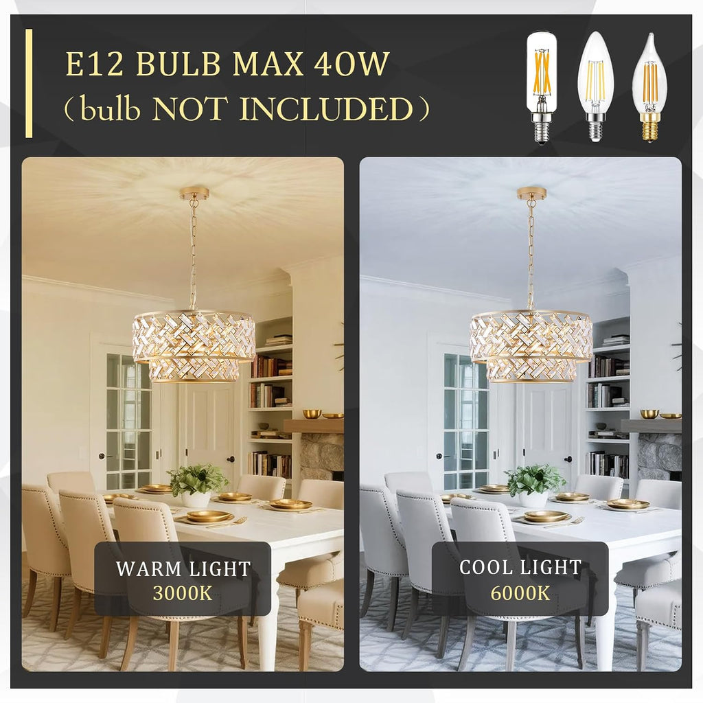 CATINER 20" Gold Crystal Chandelier, 6-Light Semi Flush Pendant