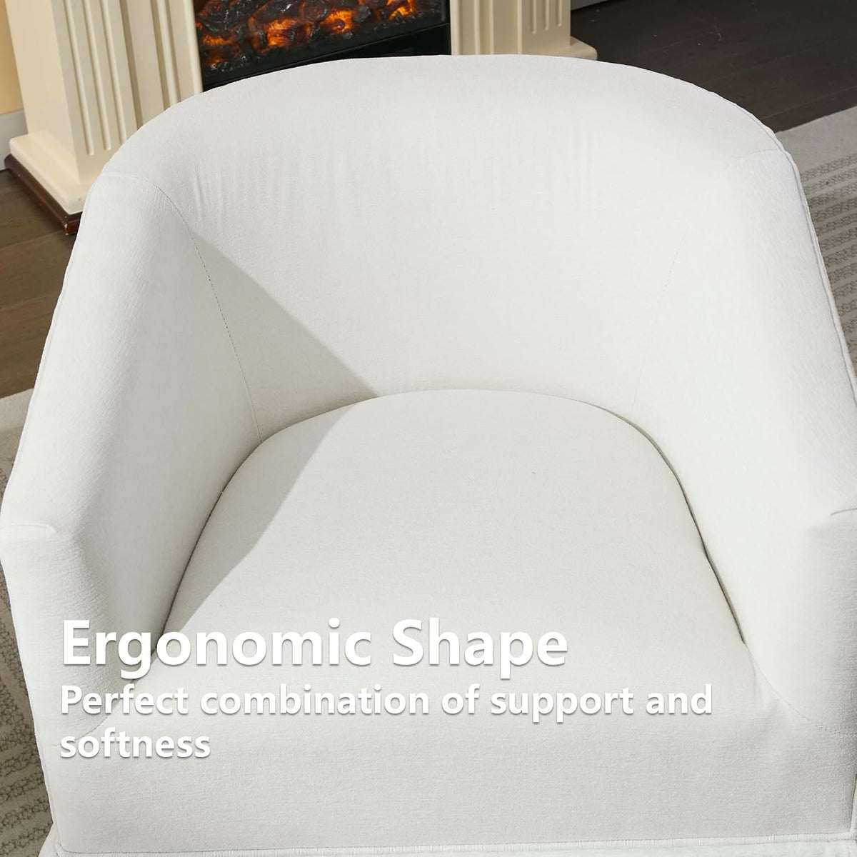 Swivel Accent Chair, Barrel Chair with Skirted Base, White