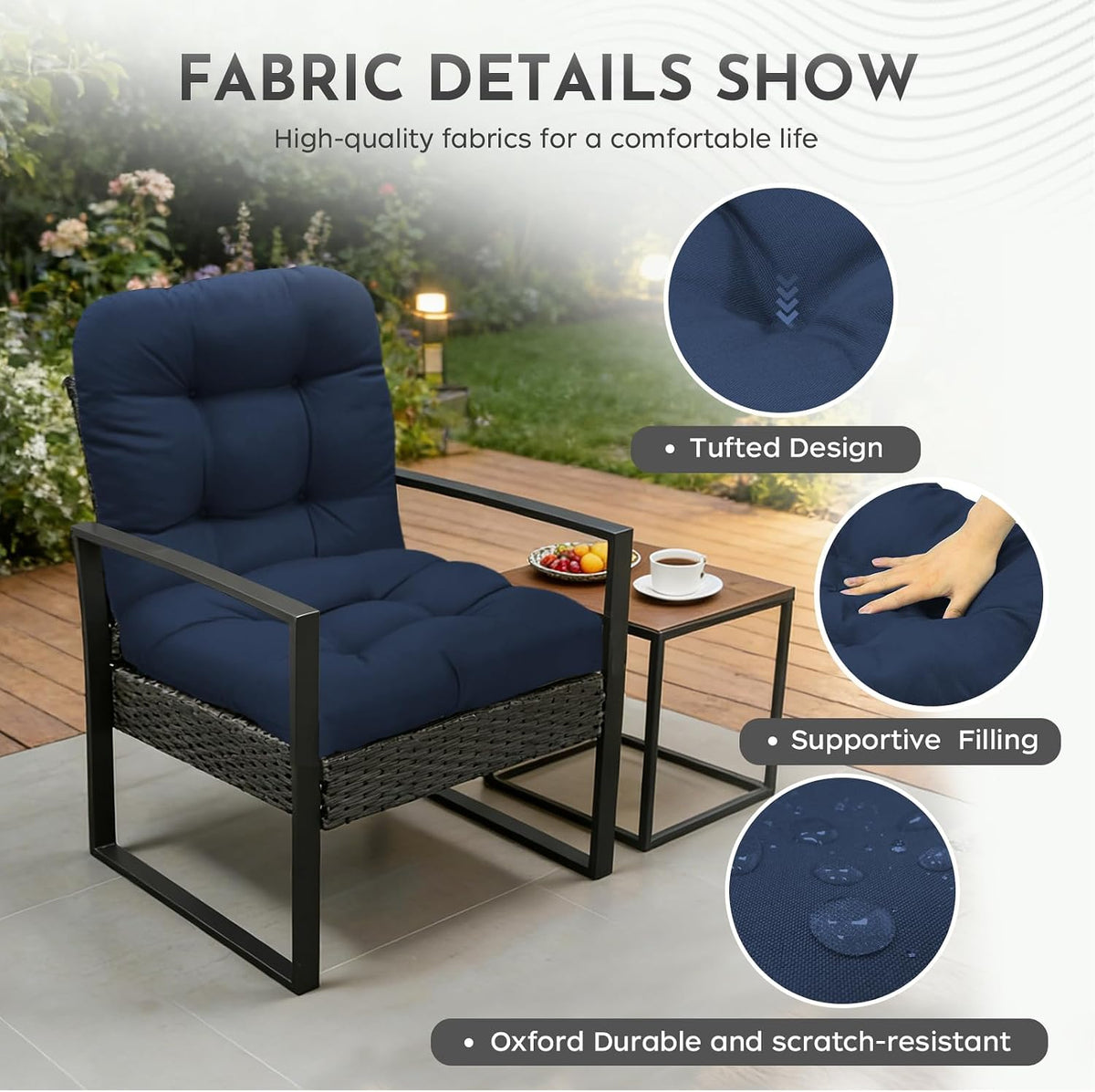 Patio Outdoor Chair Cushions Set of 2 Waterproof 19.5" x 19.5" x5" Outdoor Wicker Chair Cushion with Thick PP Cotton Resistant Patio Furniture Pads for Indoor and Outdoor Furniture Seat, Navy Blue
