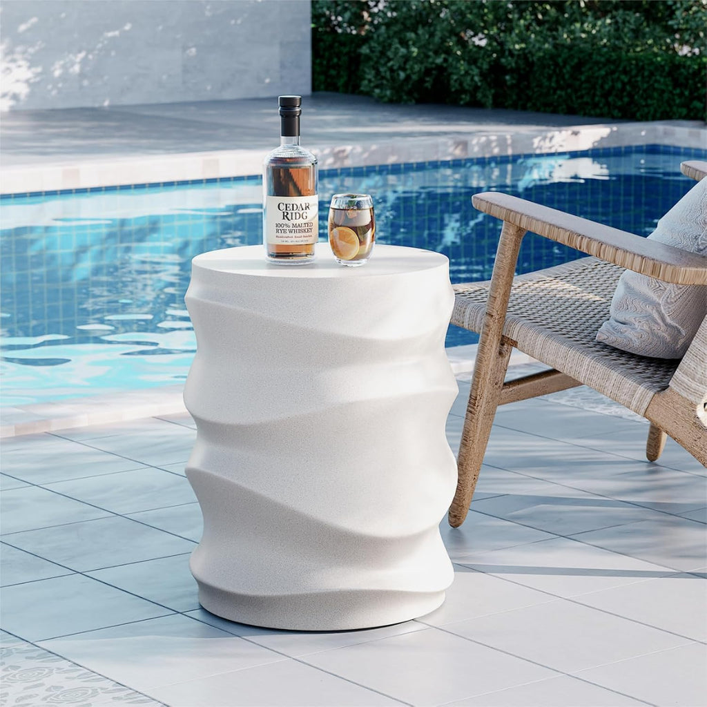 SUNBURY Outdoor Side Table, 18" H Round Concrete End Table Streamlined