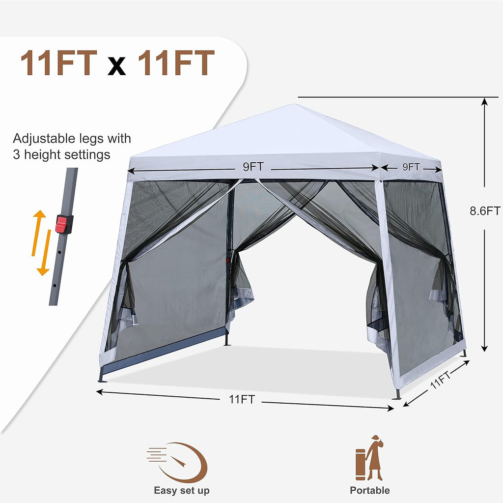 MASTERCANOPY 11x11 Slant Leg Gazebo Canopy with Netting White
