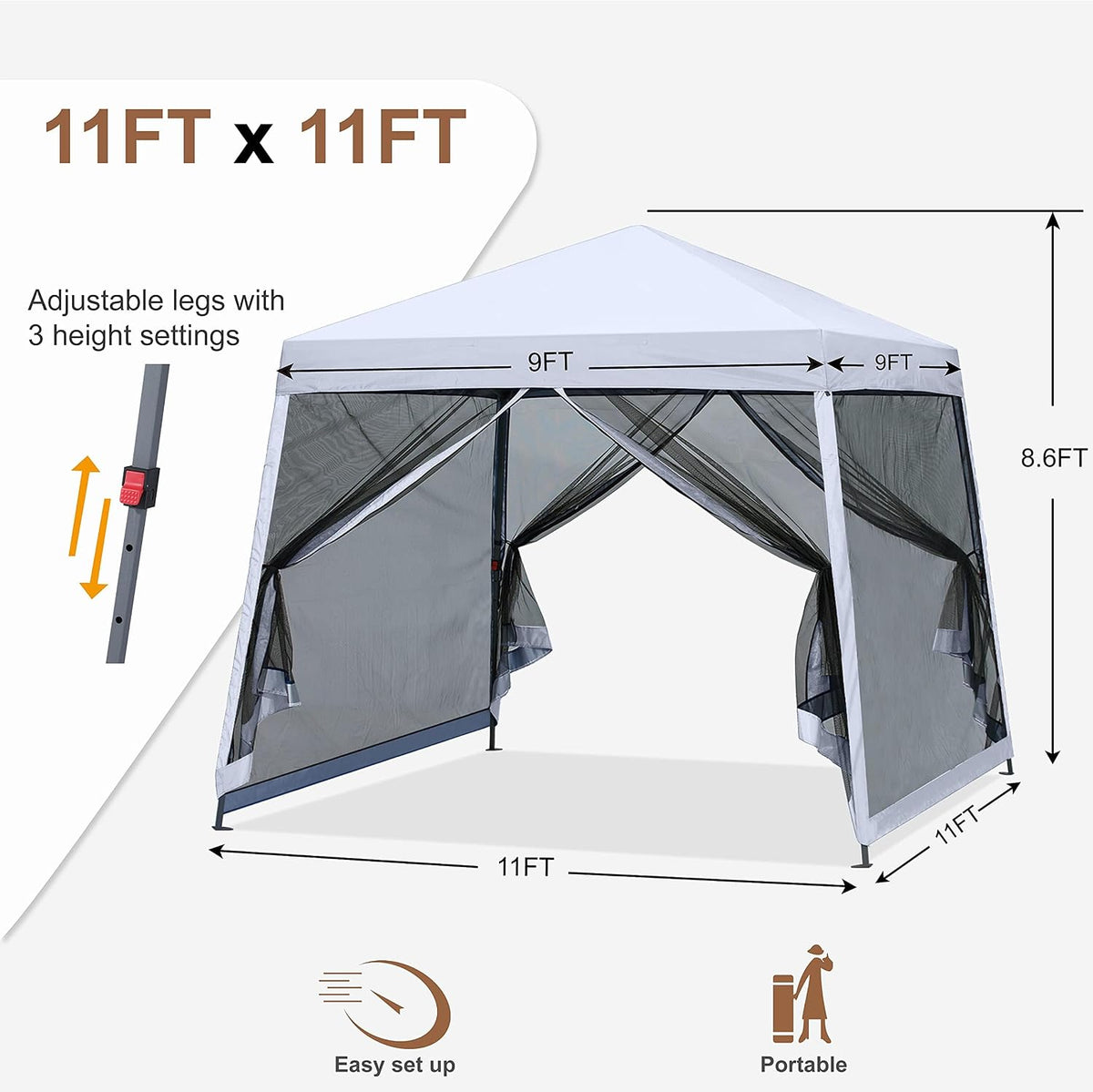 MASTERCANOPY 11x11 Slant Leg Gazebo Canopy with Netting White