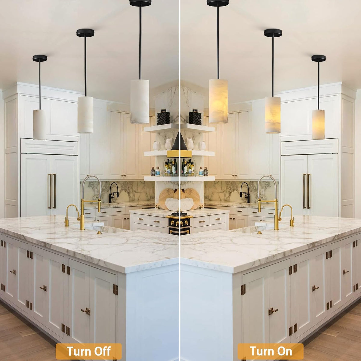 Alabaster Pendant Lights Kitchen Island, Black Hand Carved Alabaster Cylinder Pendent, Spanish Natural Marble Light Pendant for Bedroom Bathroom Dining Room Living Room- 3 PC