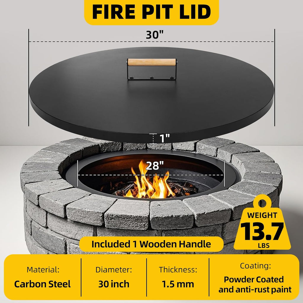 G GOOD GAIN Firepit Lid Round 30 Inch,Rust Resistant Fire Pit Lid Cover