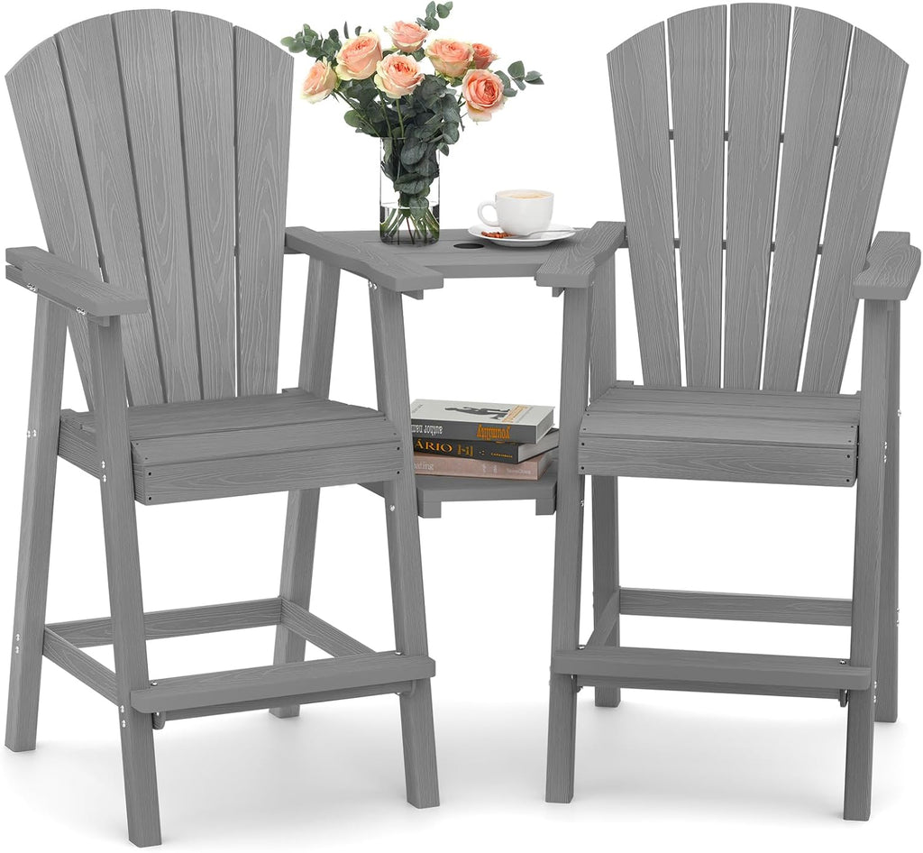 Ciokea Tall Adirondack Chairs Set of 2 with Connecting Trays, Gray