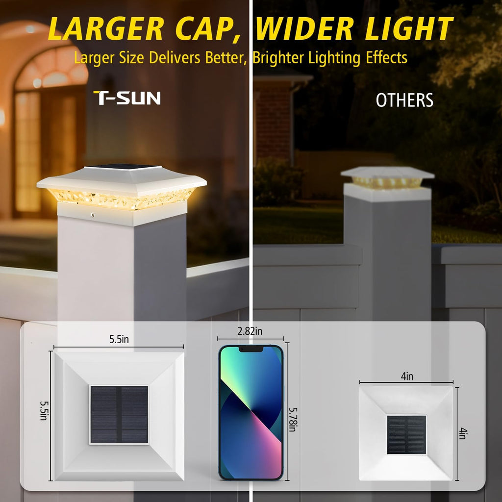 T-SUN 4x4 Solar Post Cap Light White, 12 Pack Solar Post Lights with RGBCW