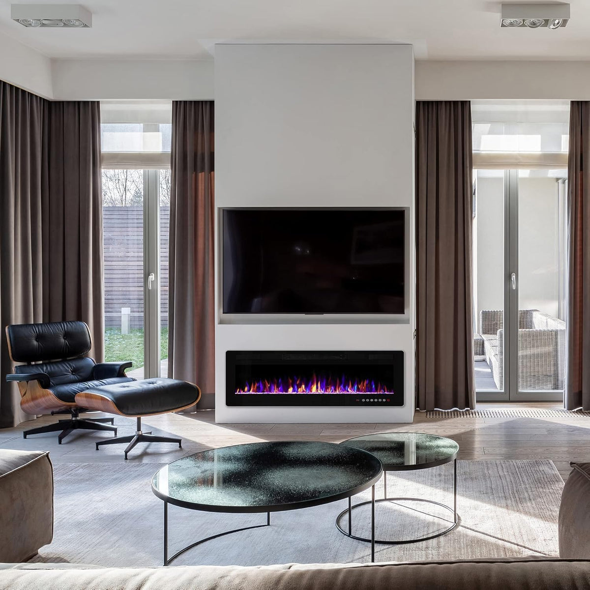 Electactic 68 Inch Electric Fireplace Insert Ultra-Thin - Recessed & Wall-Mounted Fireplace Heater with Thermostat, Adjustable Flame, Remote Control - Linear with Timer, Touch Screen, 750/1500W
