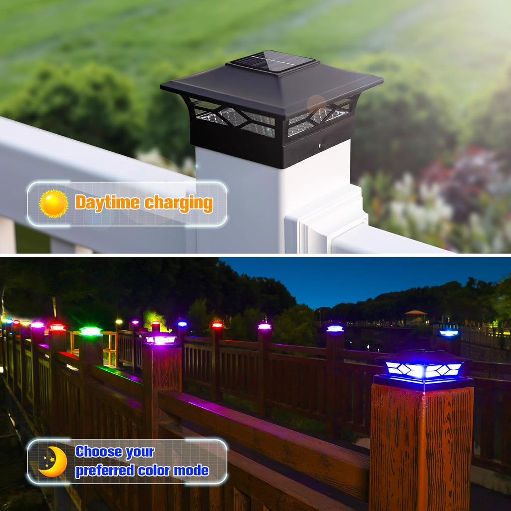VOLISUN Solar Fence Post Cap Light RGB Color Changing, Flashing 4Pack,Black