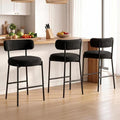 Furniliving 28'' Bar Stools Set of 3, Modern Boucle Counter Height Bar Stools with Ergonomic Curved Back, Upholstered Kitchen Stools, Barstools for Kitchen Island, Bar, Cafe, Black