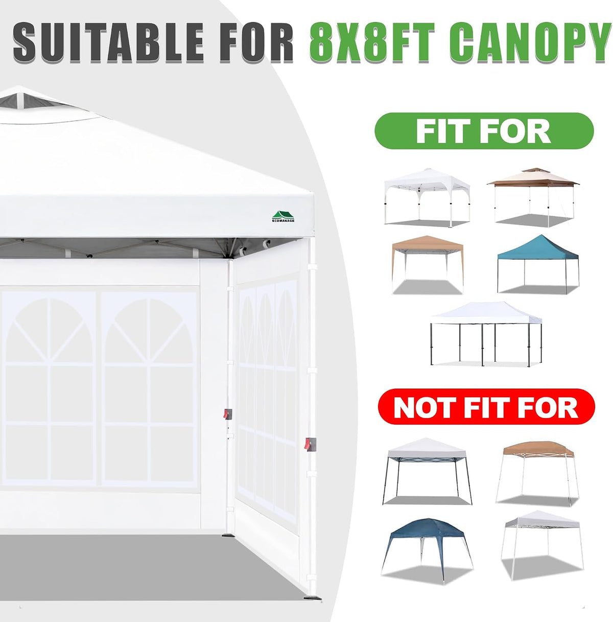 Church Window Canopy Sidewalls for 8x8 Pop Up Canopy