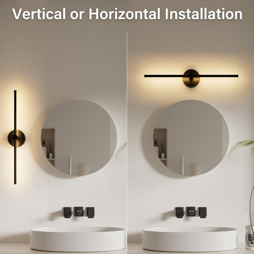 ZAGO 24 Inch LED Indoor Linear Wall Sconces Set of Two, 3CCT Switchable, Matte Black, Hardwired and Wall Mounted, Dimmable for Living Room, Hallway, Bedroom, 120-277V, 14W, 900LM, ETL Certified