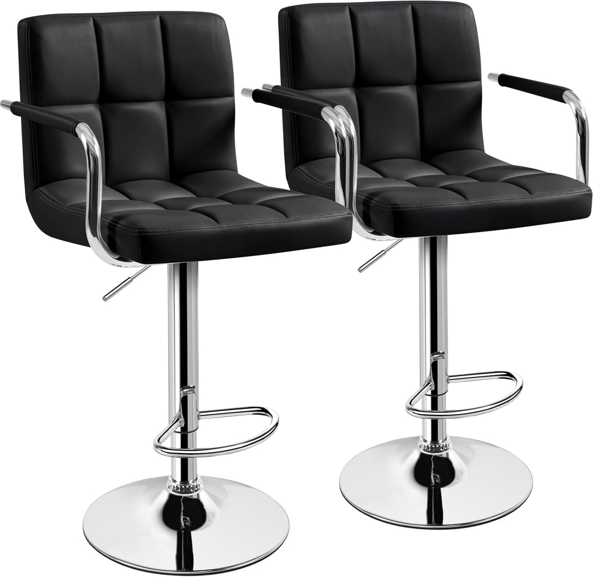 Yaheetech Bar Stools Set of 2, Swivel with Backs, Adjustable Height, Black