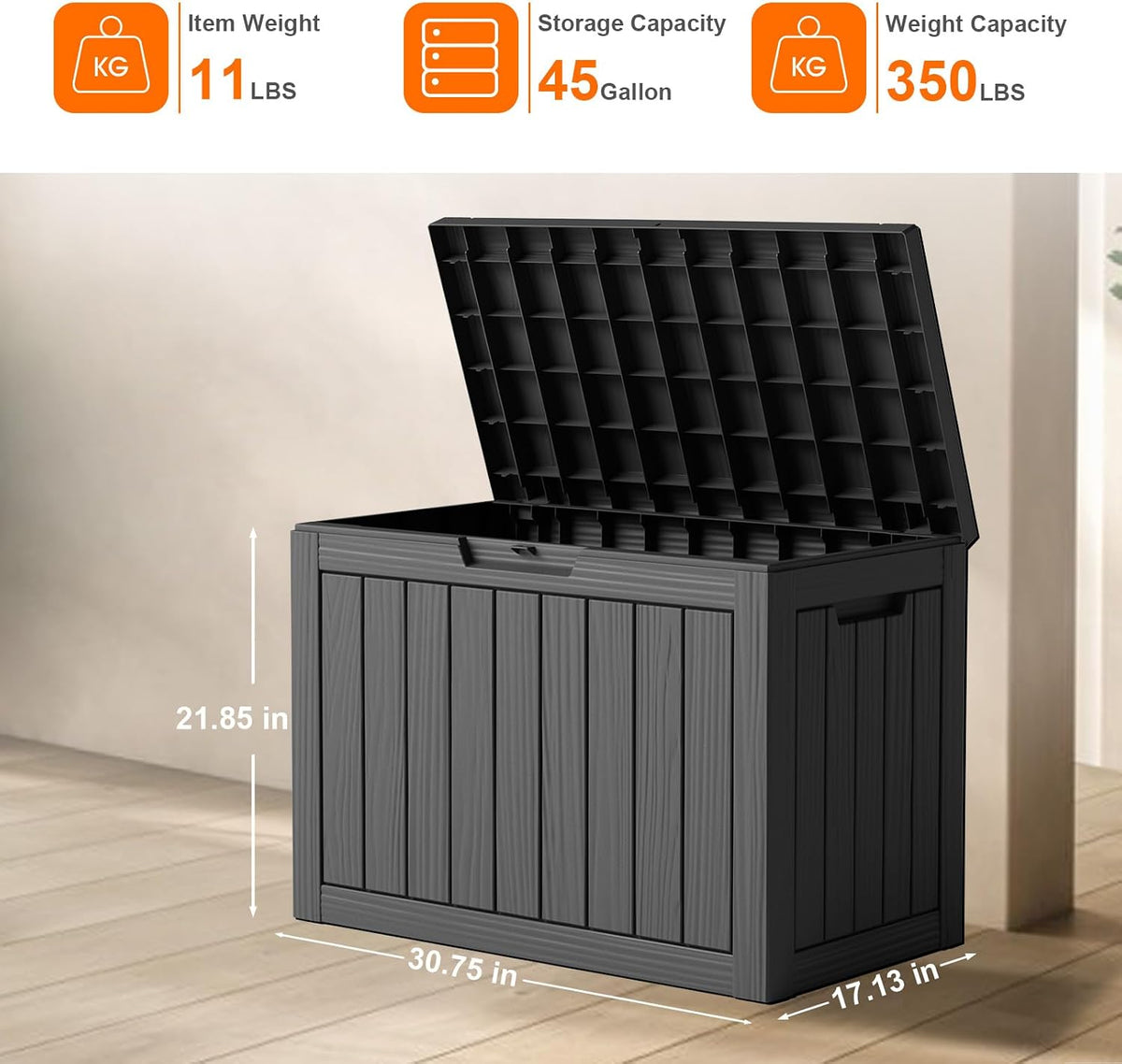 Vixzen 45 Gal Waterproof Outdoor Storage Box Lockable Deck Box