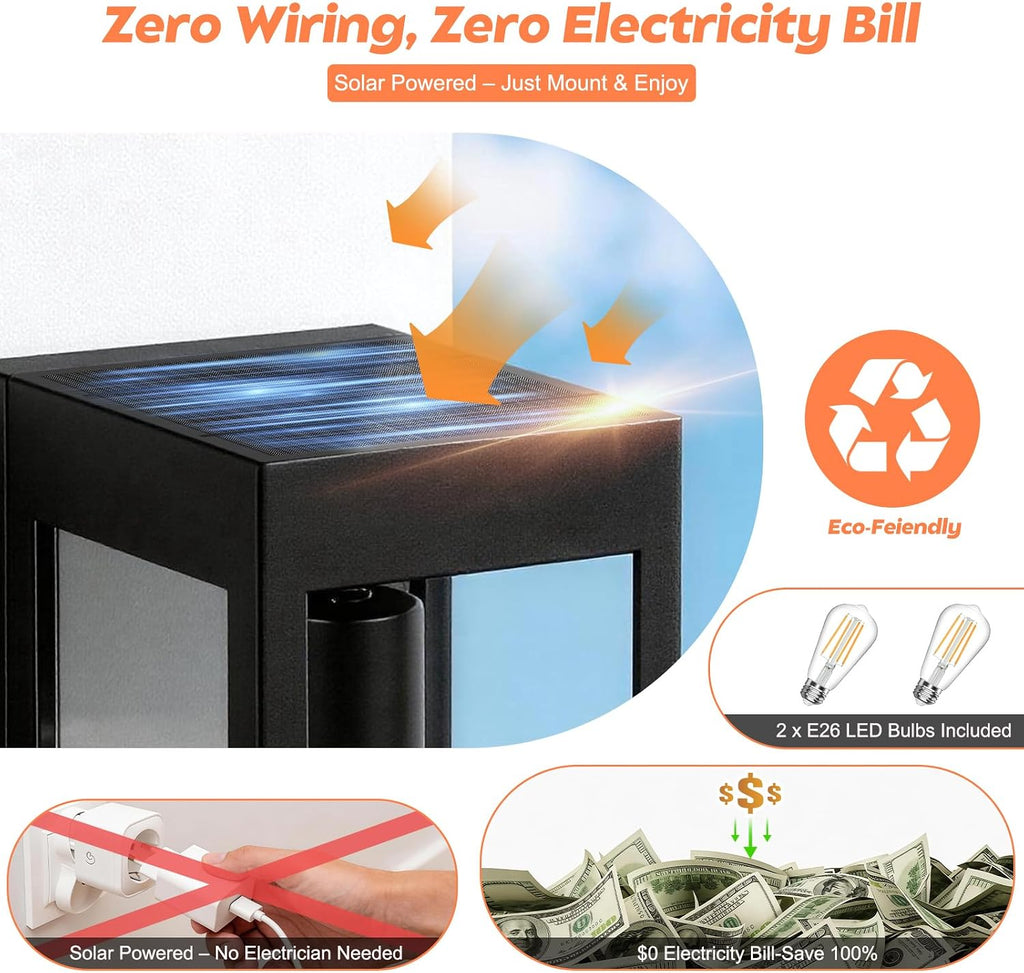 Solar Sconce Light Outdoor Dusk-to-Dawn Solar Powered Outside Porch Lantern