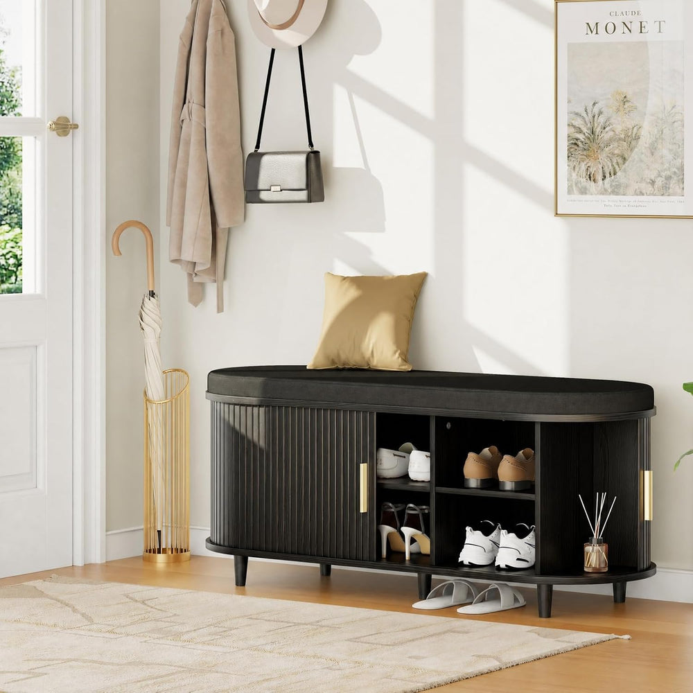 DHH 2-Tier Storage Bench,Wide Shoe Bench with Thickened Padded Seat Cushion, ...