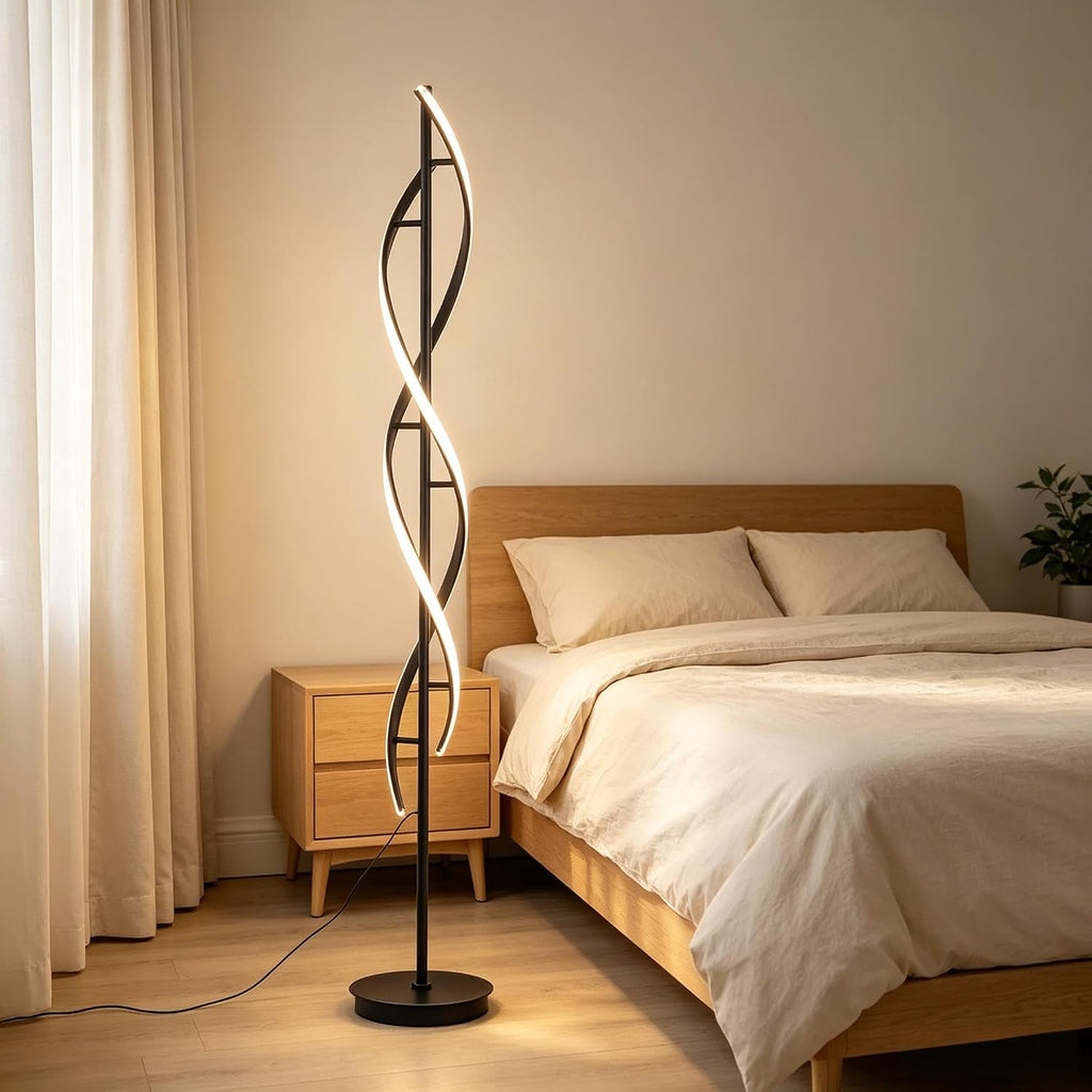 60" Black ModernSpiral Floor Lamp, 40W Dimmable LED Standing Light with Remote & 3 Color Temperatures for Living Room Bedroom Office