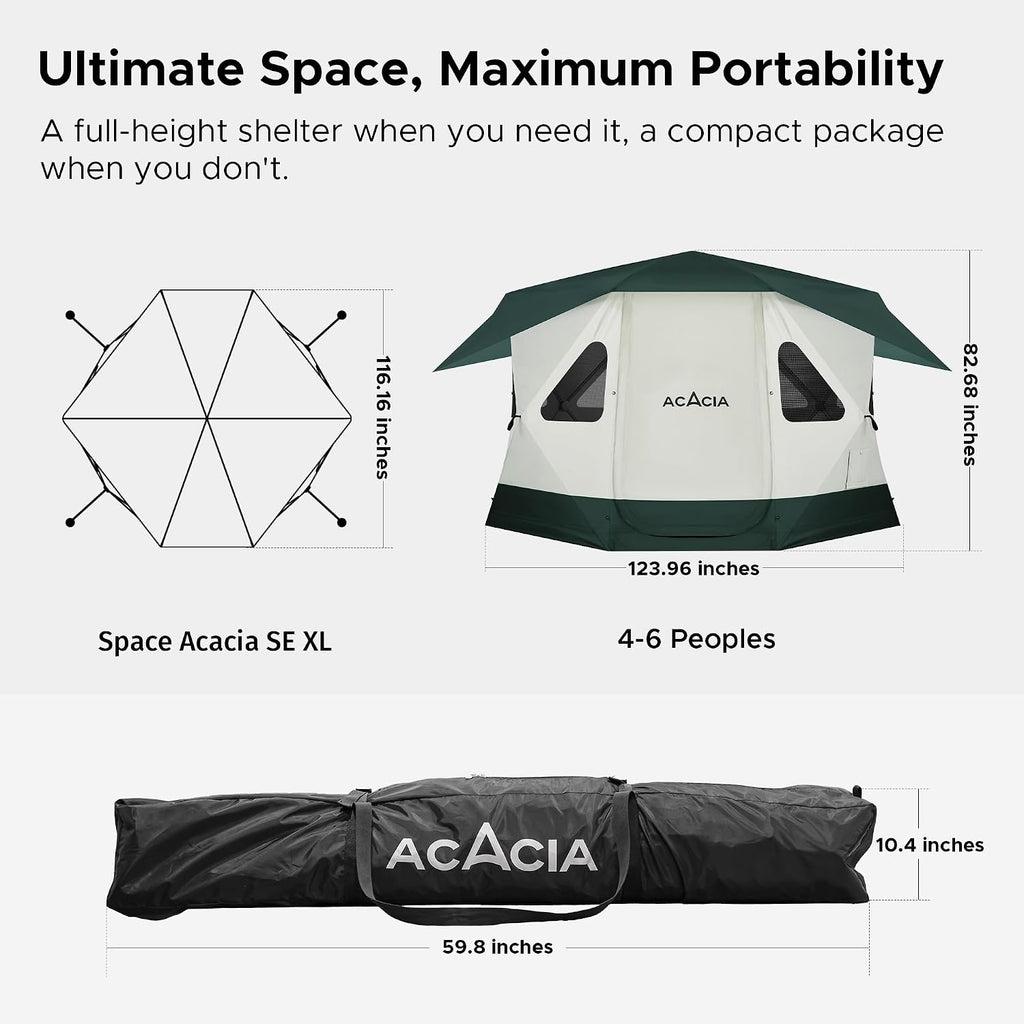 Space Acacia Lite Camping Tent, Pop Up Tents for Camping, Lightweight & Durable Beach Tent, Level 7 Wind Resistance, UPF 50+ | Quick Setup for Camping & Backyard, Banyan
