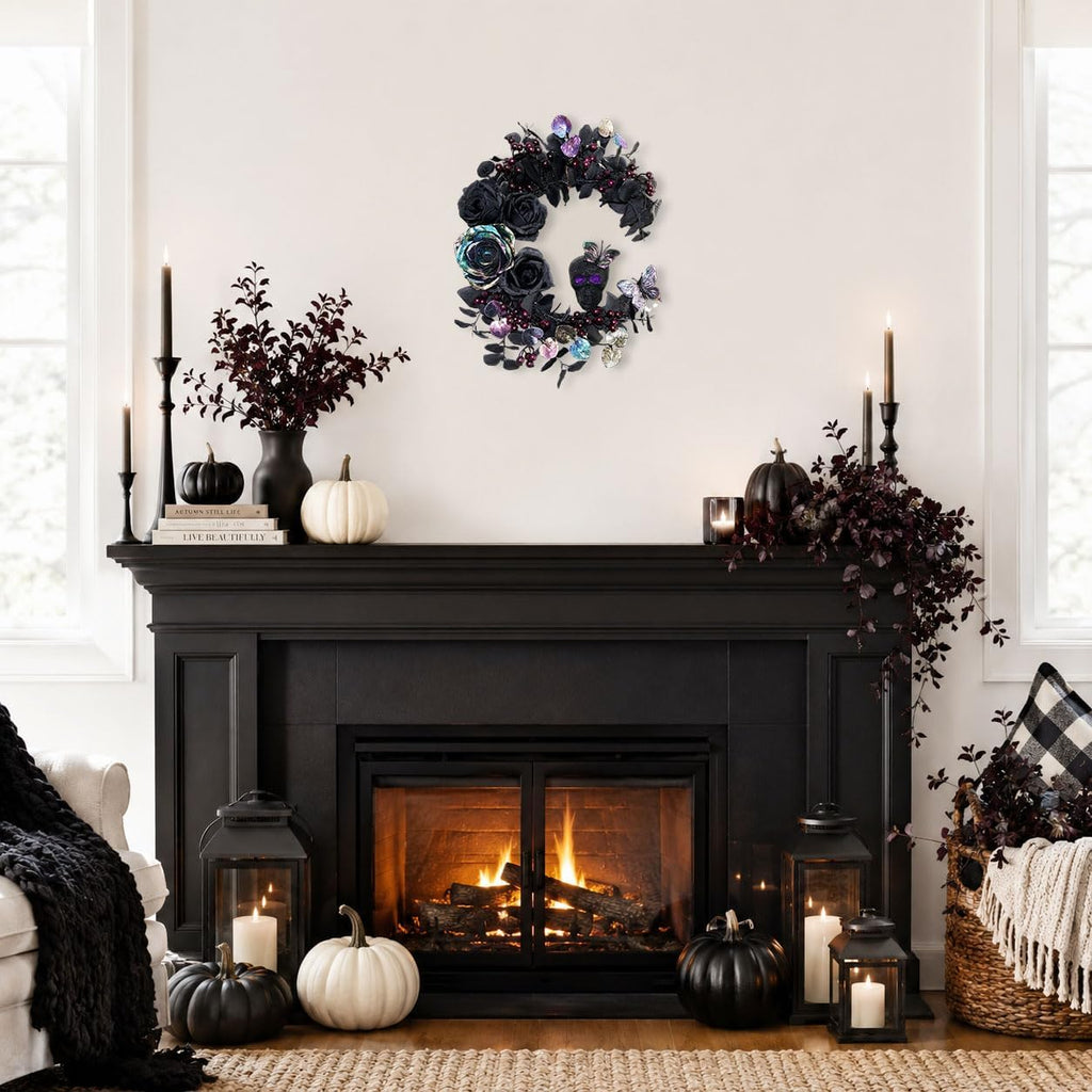 18 Inch Halloween Wreath for Front Door, Iridescent Leaves
