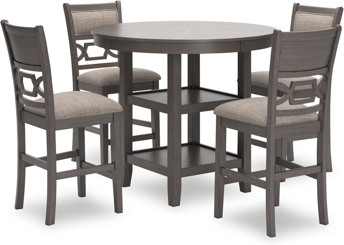 Signature Design by Ashley 5-Piece Round Counter Height Dining Set, Gray