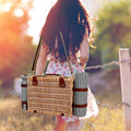 Picnic Basket with Blanket and Wine Pouch for 4, Wicker Picnic Set with Insulated Liner Cooler Bag Hamper for Camping,Wedding - Stripes
