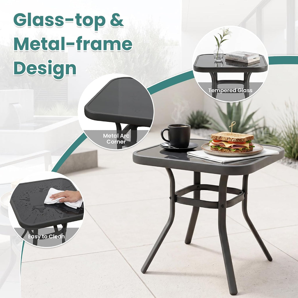 SUNBURY 3 Piece Patio Rocking Conversation Set, Outdoor Rocking Chairs with Thick Removable Cushions & Side Table, Bistro Furniture Set for Porch, Balcony, Poolside, Backyard, Grey
