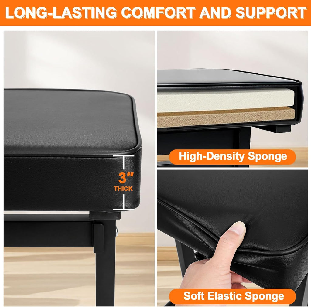 firstar adjustable piano bench 18.11" to 22.83", durable, side view