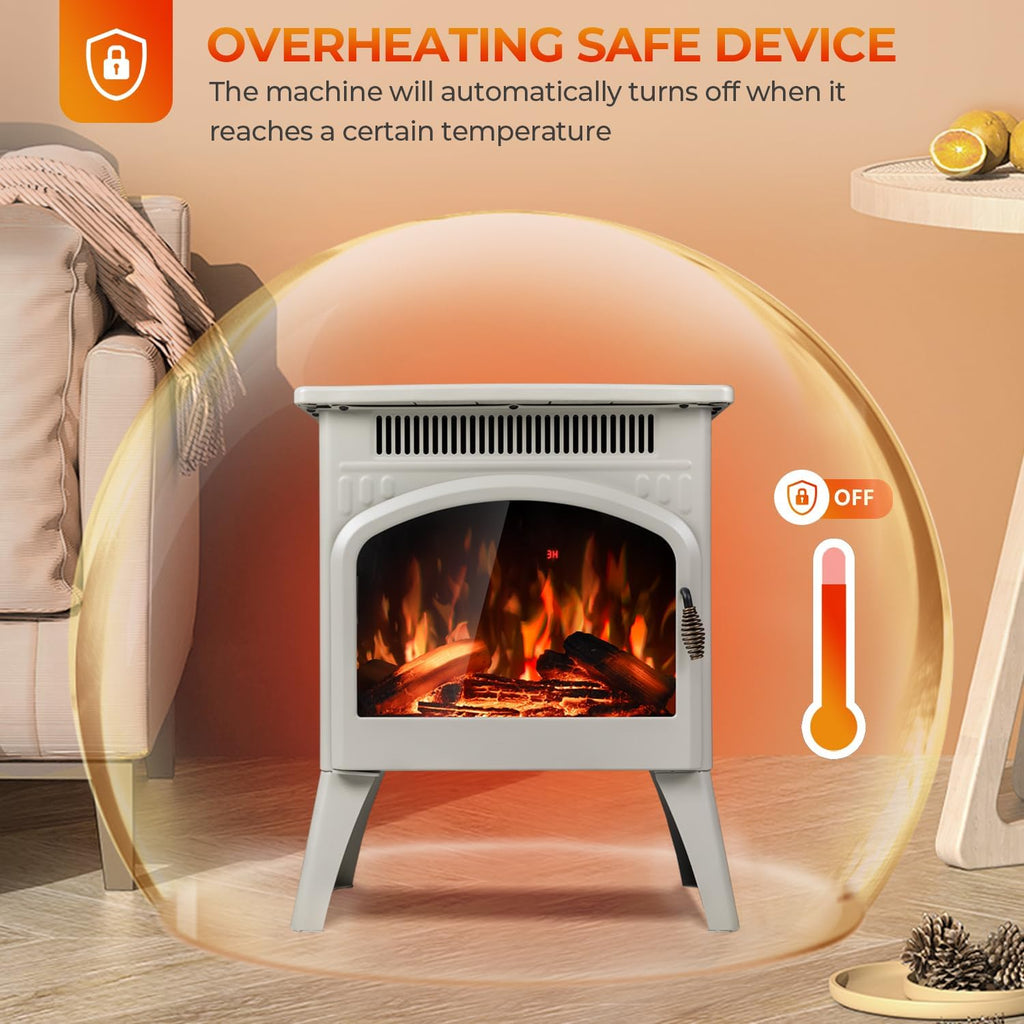 R.W.FLAME Electric Fireplace Heater 17" with Remote Control, Metal, Beige