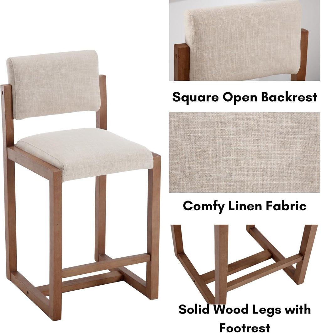 LukeAlon 26" Open Back Linen Counter Stools Set of 4, Beige